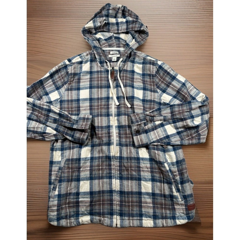 L.L. Bean Plaid Flannel Zip Hoodie Shirt Jacket Womens Size 1X Relaxed Fit